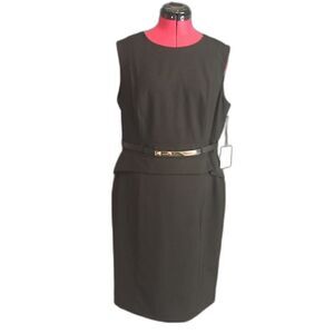 NWT Calvin Klein Sleeveless Sheath Midi Dress Women's Size 14 Belted Peplum